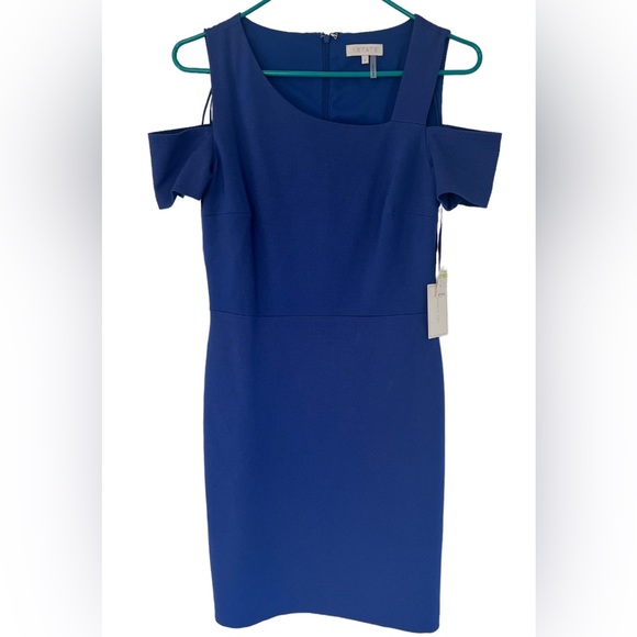 NWT 1.State Women’s Cold Shoulder Sheath Dress sz4 Asymmetrical Stretch Party - Picture 2 of 11